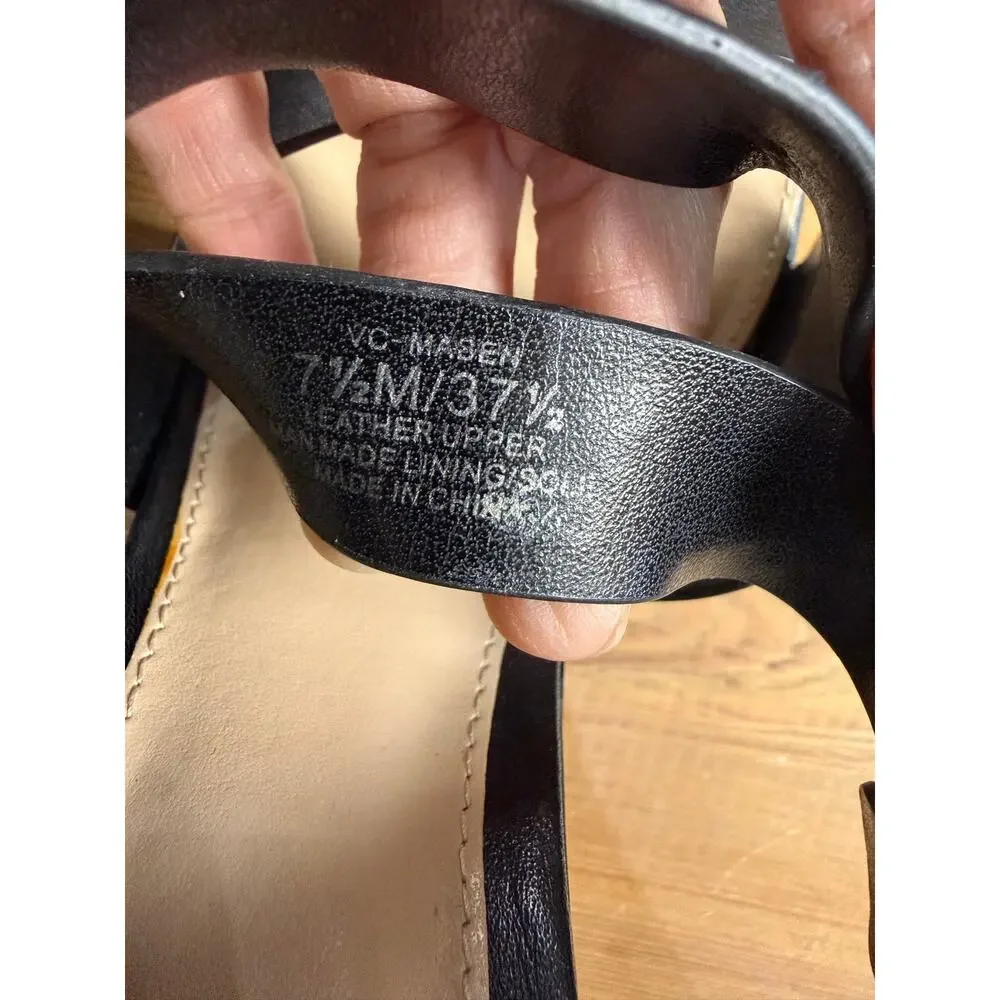 Vince Camuto Black Leather Espadrille Wedge Sandals Ankle Strap Women’s 7.5
